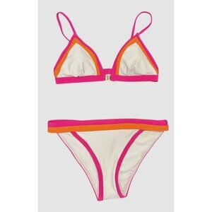 Milly Cabana Positano Colorblock Bikini Set Size M Pink Orange White Swimsuit